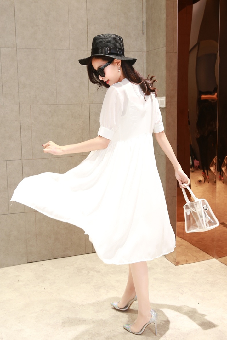 修身显瘦中袖开衫沙滩裙收腰波西米亚长裙 吊带套装 白色 xl