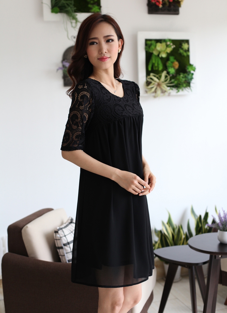 Yi Li Xuan 2015 summer new thick MM the fat and pregnant women with skirt lace stitching snow woven large code dresses female black 4 XL pictures, price, brand platters! Elections are good character, the national distribution, so why buy now enjoy more preferential! Health