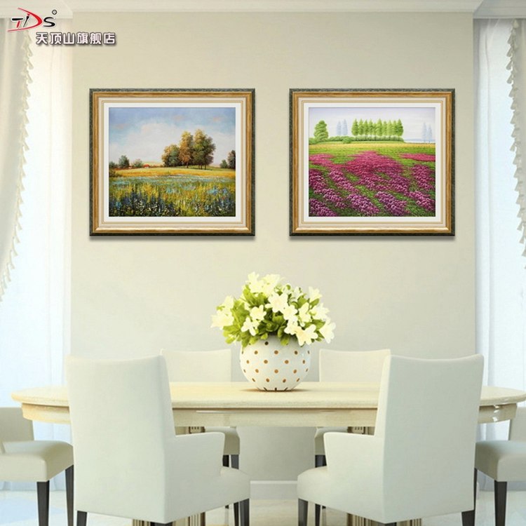天顶山 餐厅装饰画过道壁画油画挂画欧式田园家园风景画背景墙画 春天花园03 64*74CM