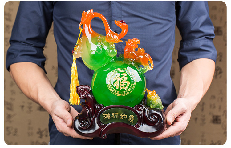 【福禄招财】招财客厅葫芦貔貅摆件 家居装饰品办公室工艺摆件 风水创意 开业结婚礼品 大号 绿葫芦