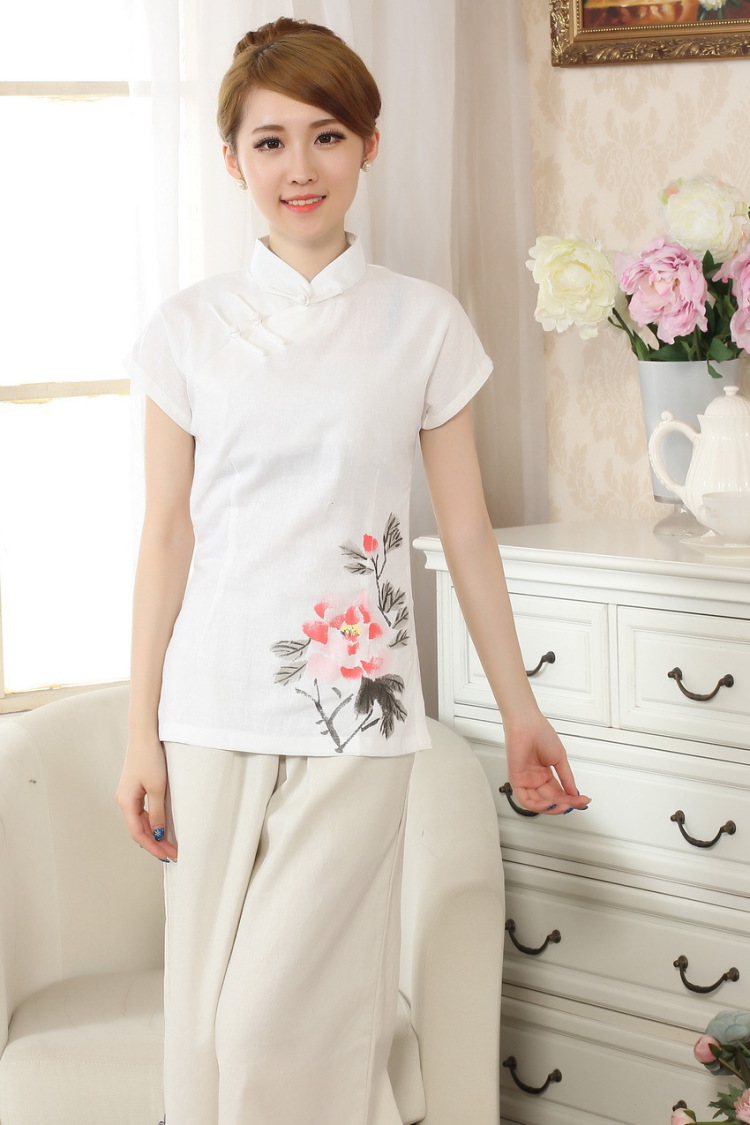 The frequency response, Ms. Tang Women's clothes summer wear T-shirt, cotton for the hand-painted Chinese Han-female improved Tang replace short-sleeve - A blue L pictures, price, brand platters! Elections are good character, the national distribution, so why buy now enjoy more preferential! Health