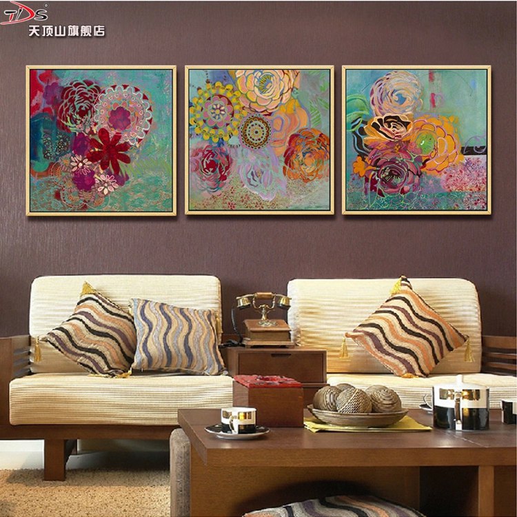
                                        天顶山 现代简约美式客厅背景墙装饰画抽象画卧室床头画挂画餐厅玄关壁画书房壁画三联画有框画 A款三联 60X60CM                
