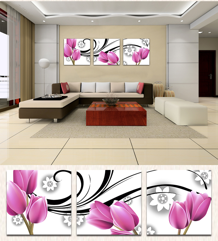 妙如 客厅装饰画无框画现代简约中式挂画卧室餐厅壁画沙发背景墙三联画 大展宏图 70*70*3 三件套25MM厚