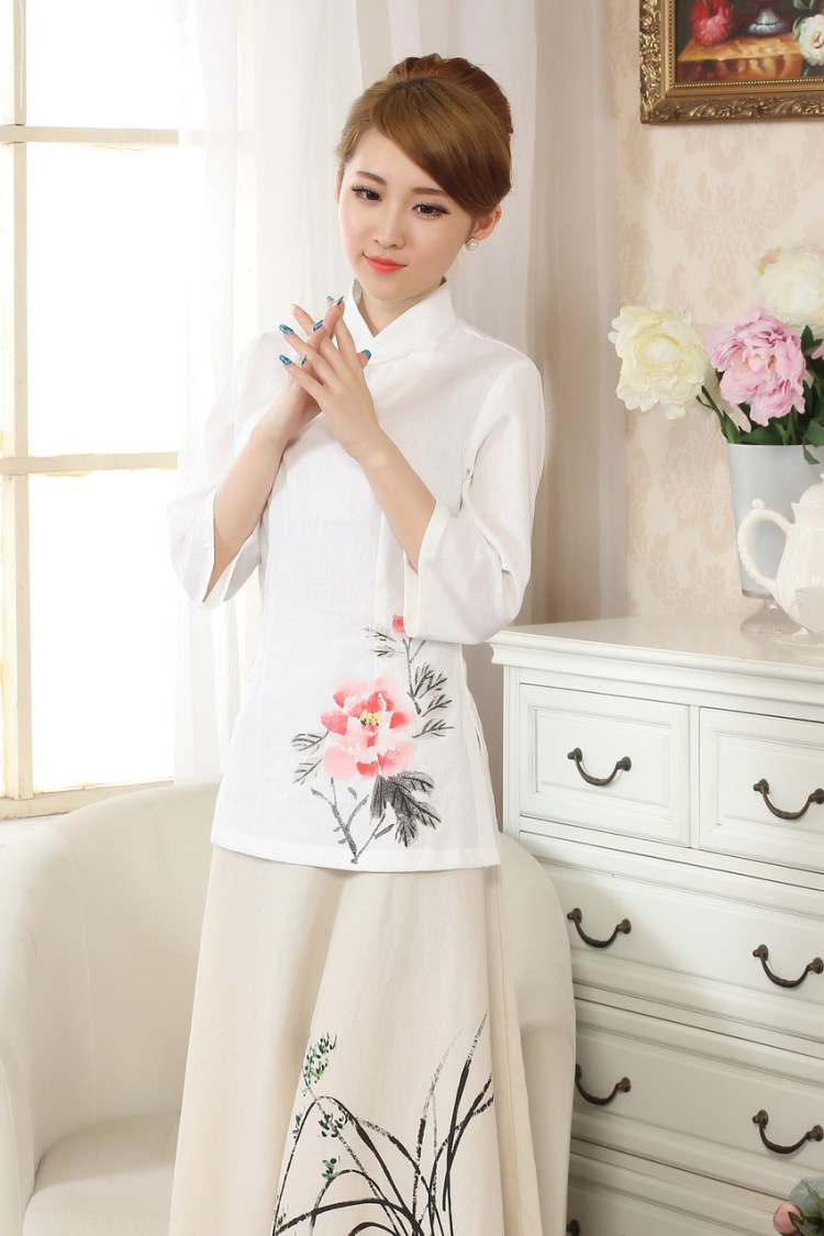 The frequency response, Ms. Tang Women's clothes summer T-shirt, cotton for the hand-painted Chinese Han-female improved Chinese cuff in white XL pictures, price, brand platters! Elections are good character, the national distribution, so why buy now enjoy more preferential! Health