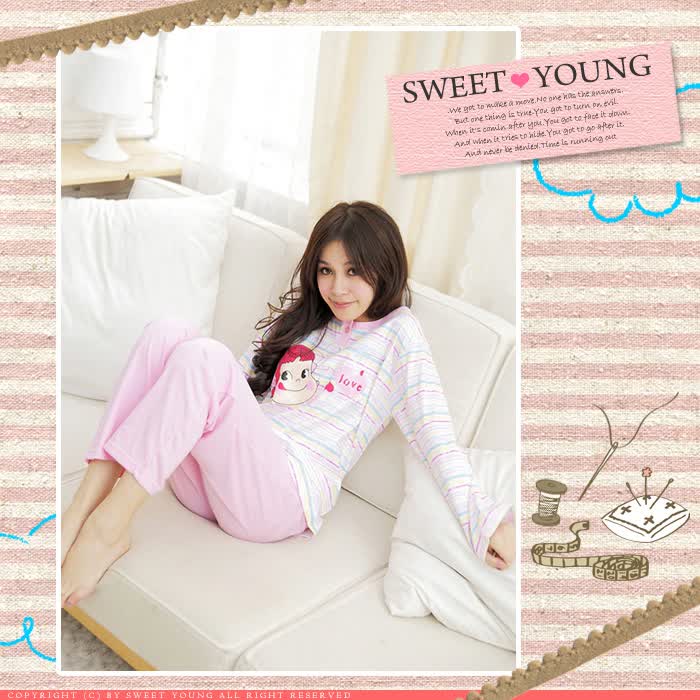 Sweet Young卡哇伊大脸妹秋季<em>长袖</em>棉质<em>睡衣</em>套