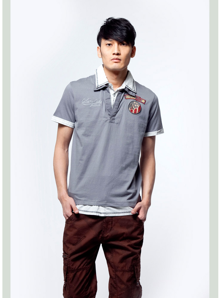 KAMA卡玛 男士假两件条纹短袖T恤1215271(退