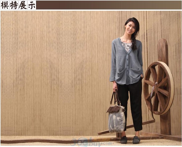 <em>茵曼</em> INMAN 新款休闲时尚麻料V领<em>开衫衬衫</em> B