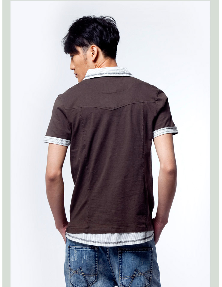 KAMA卡玛 男士假两件条纹短袖T恤1215271(退