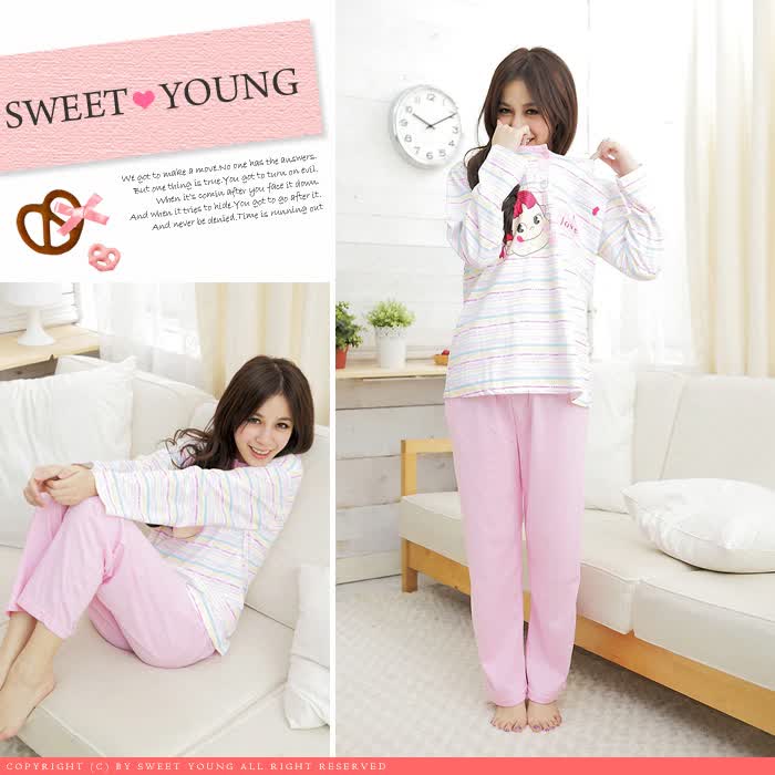 Sweet Young卡哇伊大脸妹秋季<em>长袖</em>棉质<em>睡衣</em>套