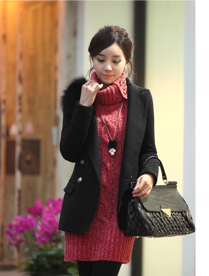 蓝海湾韩版<em>高领</em>中<em>长款毛衣</em> 725 <em>红色</em> L 【图片