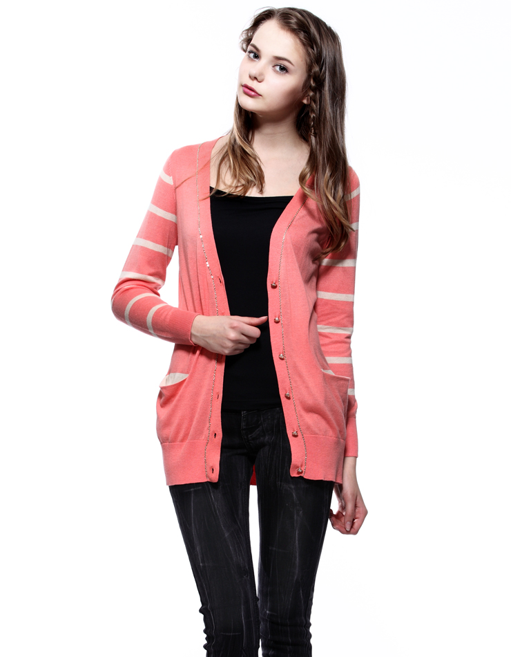 清仓特价 名媛坊 MIRROR FUN 2012 女装秋装 时尚撞色条纹中长开襟针织衫A303 白色 M 【图片 价格 品牌 报价】