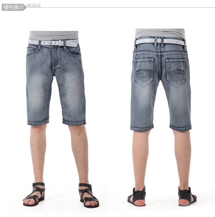零号男 立体修身洗水牛仔短裤 BDC0037 蓝色