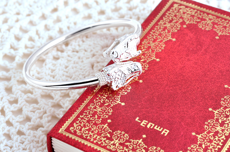 忆生缘S925银手镯吉祥神龙保健康银手镯送妈