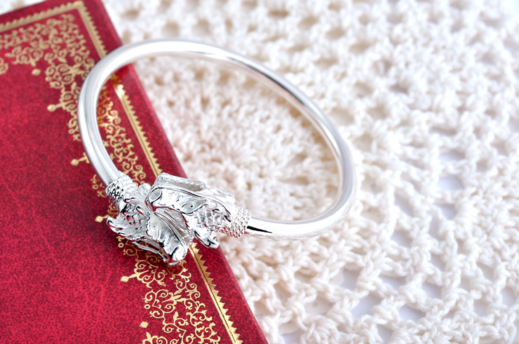 忆生缘S925银手镯吉祥神龙保健康银手镯送妈