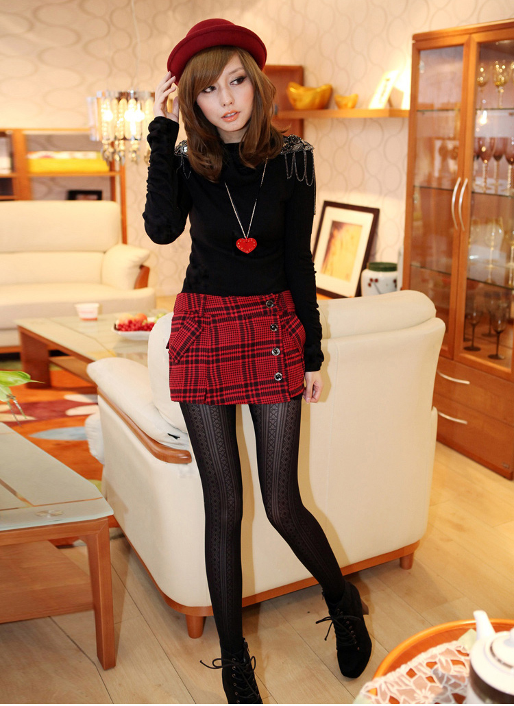 紫格子 <em>秋冬</em>女装裙裤格子<em>毛呢短裤</em>裙子P593在