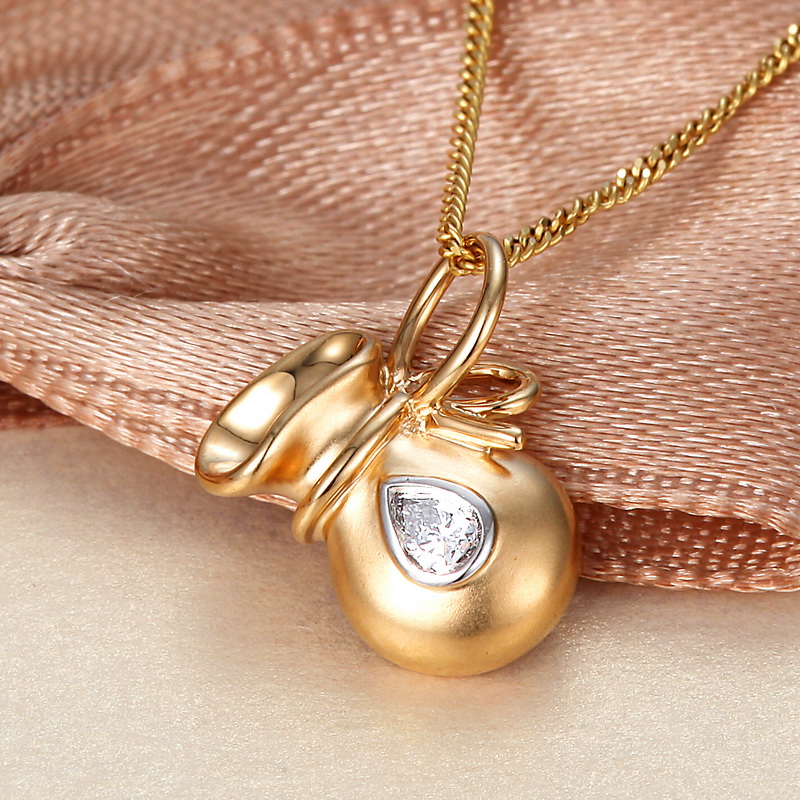 珂兰钻石 好运来 18K玫瑰金色水滴形钻石吊坠