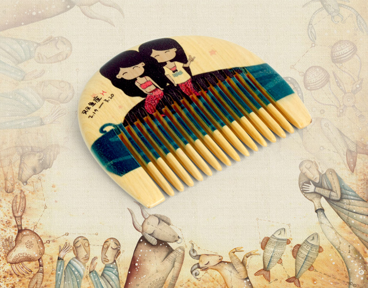 美丽二次方 星座主题化妆梳 随身黄杨木梳子 创