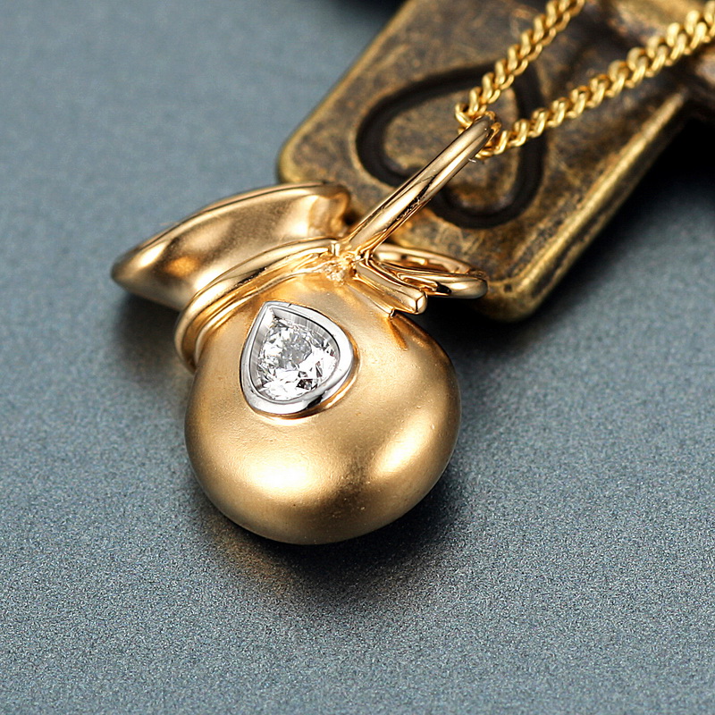 珂兰钻石 好运来 18K玫瑰金色水滴形钻石吊坠