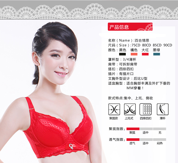 兰欧丽 专柜正品<em>大罩杯 收副乳胸罩</em> 聚拢薄款 内