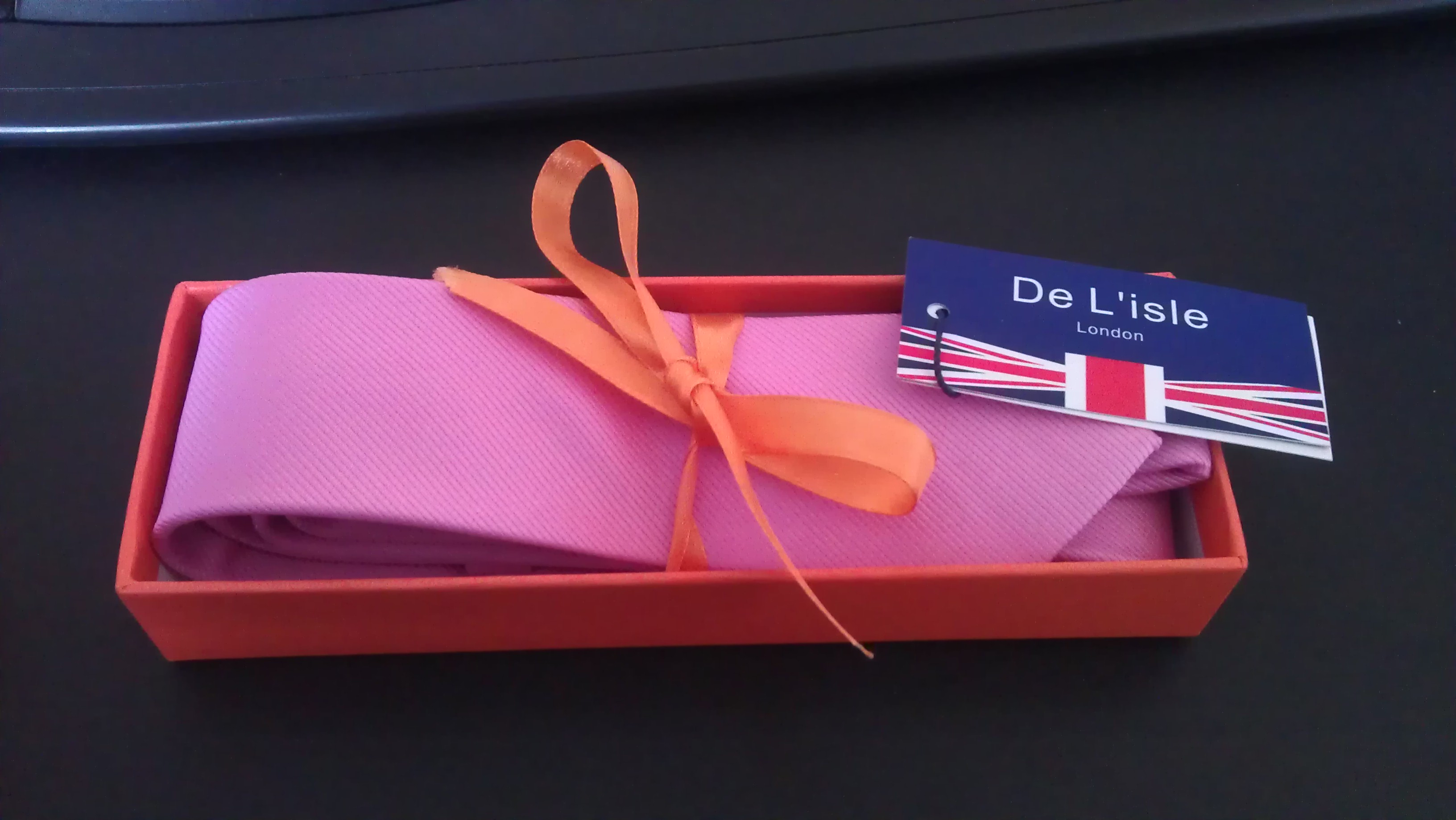 De L'isle 5cm韩版纯色窄领带 休闲 结婚 伴郎 男士商务 女士职业学生 礼盒装 粉色 实拍图