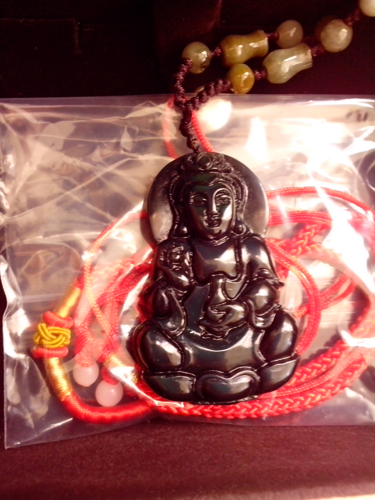 相石緣彩虹眼黑曜石觀(guān)音吊墜男女項鏈 曬單實(shí)拍圖