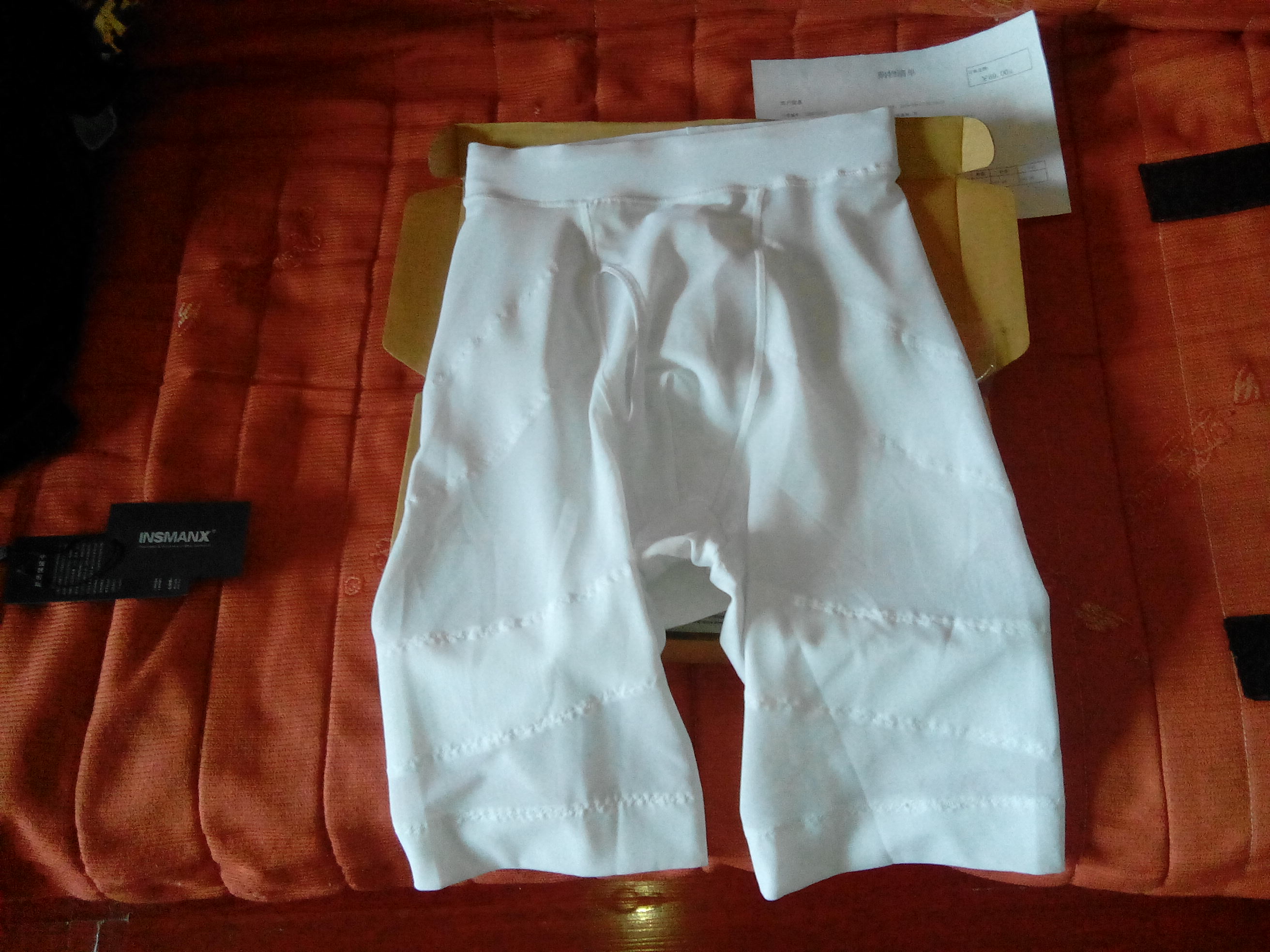 INSMANX男士塑身褲塑身內褲中腰塑形收腹提臀褲塑大腿薄款五分褲K30010 白色 L(2尺9-3尺2) 曬單實(shí)拍圖