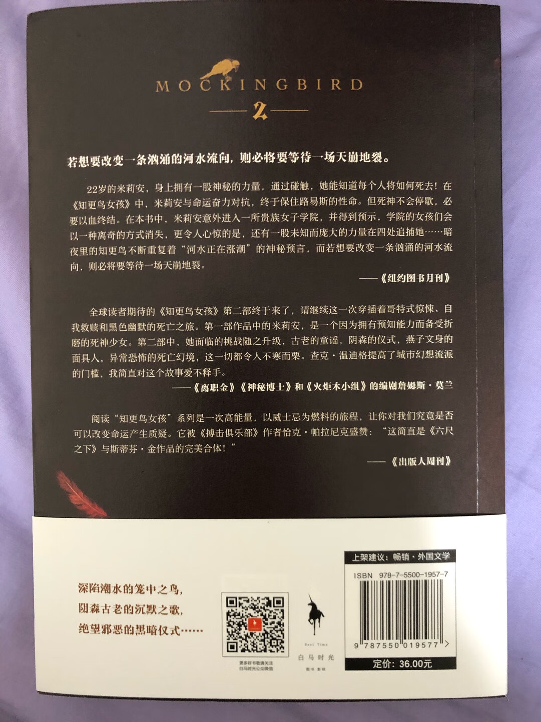 22岁的米莉安,身上拥有一股神秘的力量,通过碰触,她能知道每个人将如何死去!在《知更鸟女孩》中,米莉安与命运奋力对抗,终于保住路易斯的性命。但死神不会停歇,必要以血终结。在本书中,米莉安意外进入一所贵族女子学院,并得到预示,学院的女孩们会以一种离奇的方式消失,更令人心惊的是,还有一股未知而庞大的力量在四处追捕她……暗夜里的知更鸟不断重复着“河水正在涨潮”的神秘预言,而若想要改变一条汹涌的河水流向,则必将要等待一场天崩地裂。