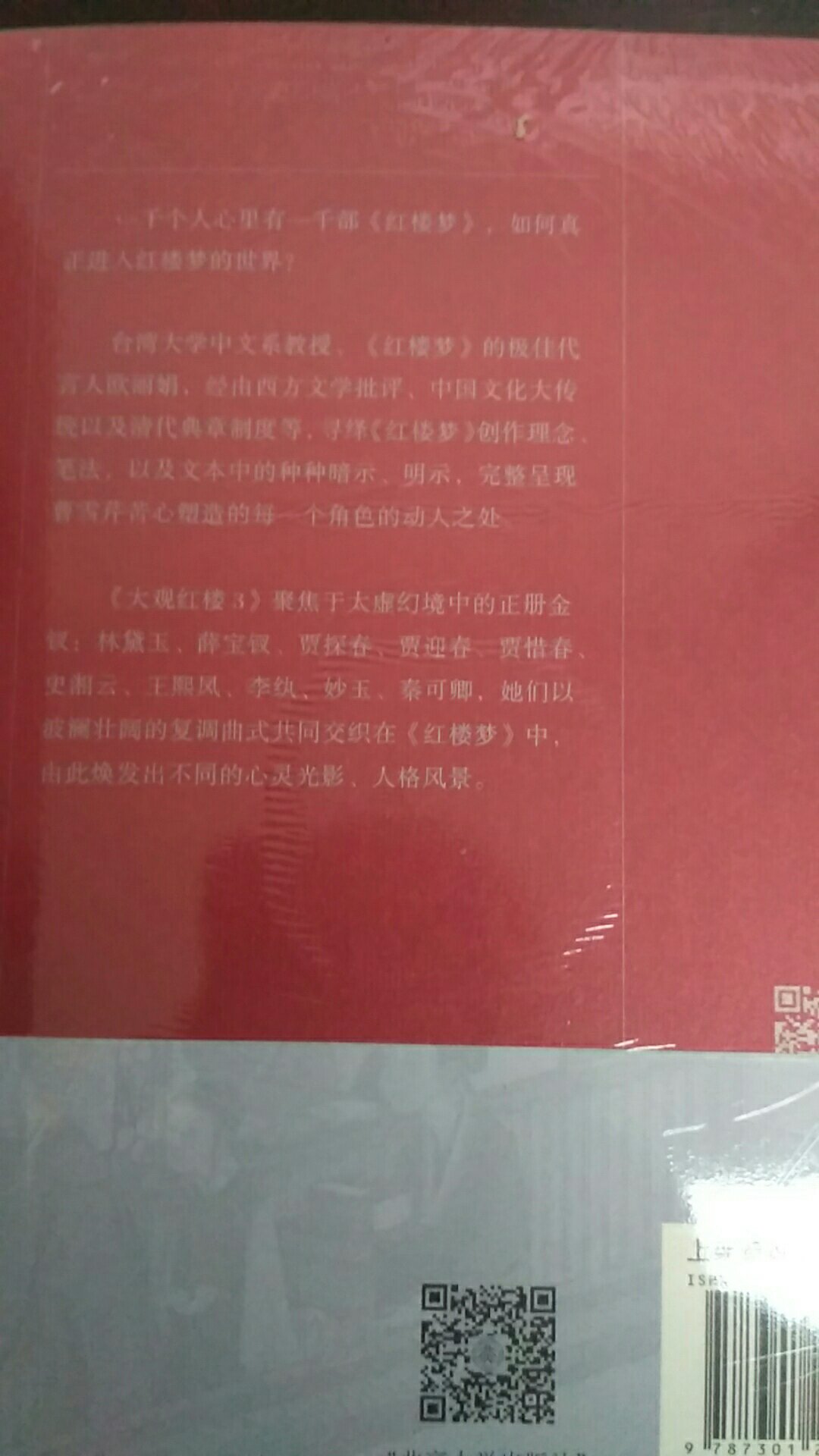 台湾教授讲课的红楼梦,不一样的风格,不久前买过,第一卷,第二卷,不过还没看完,第三,四卷现在出版了,趁着活动购入。第三卷又分为二册,所以整套本是五本的,喜欢红楼梦的朋友不要错过。
