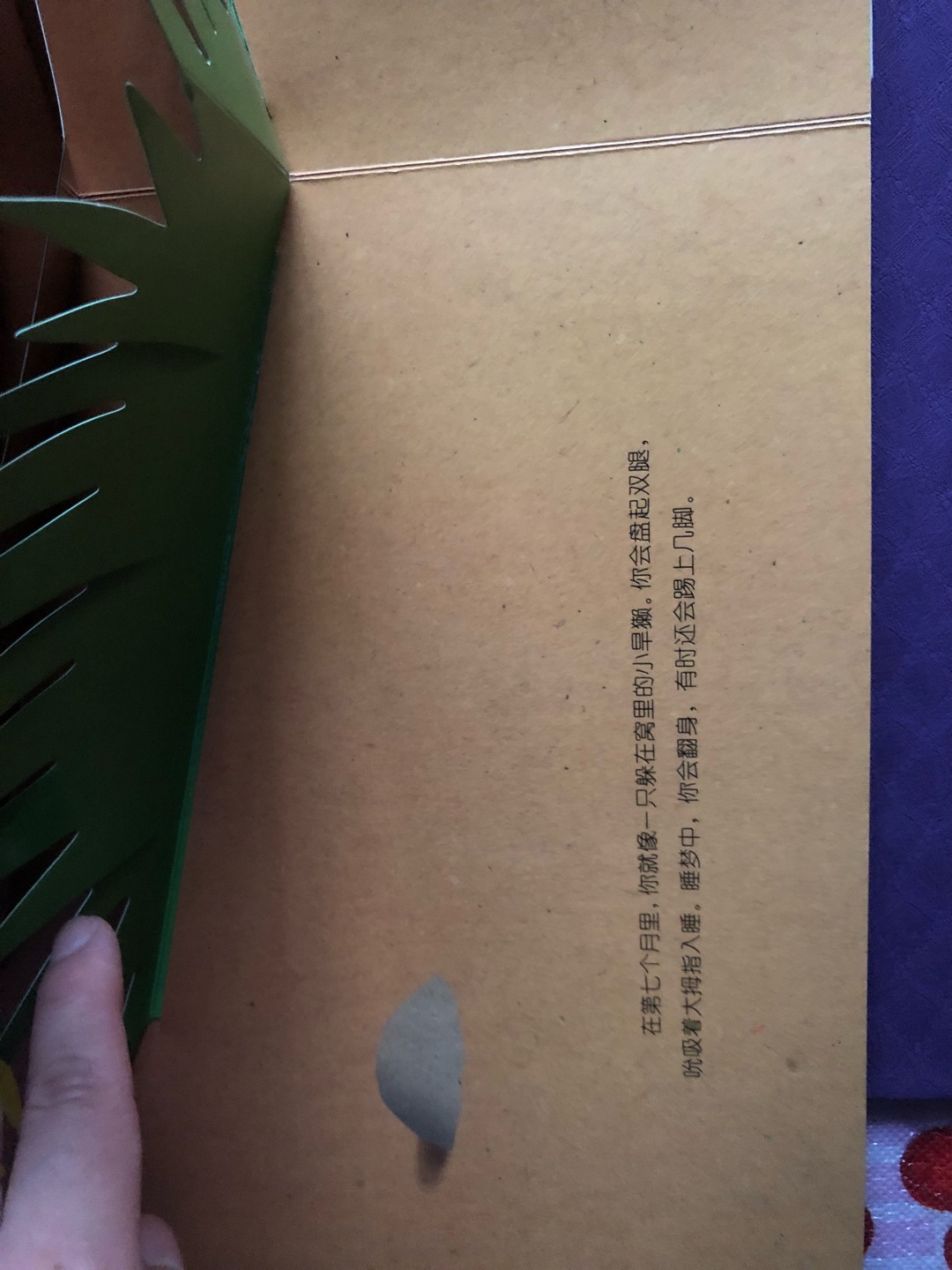 很直观的让孩子了解了宝宝在妈妈肚子里一点点长大,每次长大的变化。但纸质不好,几乎每页都显得脏兮兮的,不知道是不是正版。满100减50买的