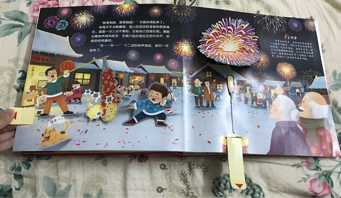给大家推荐一本好书《欢乐中国年》(立体书、机关书)。对小朋友科普我们传统的春节。这本书的精美程度和对春节的由来、风俗、活动等讲解都很详细。