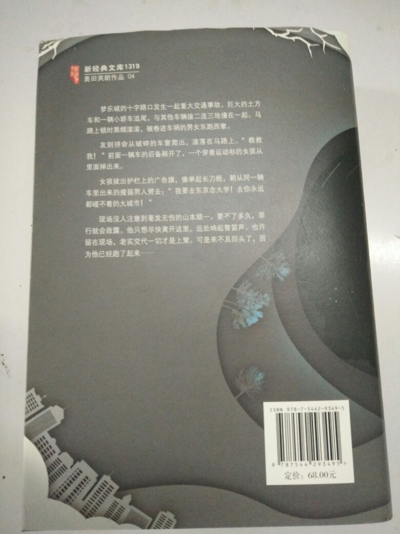 很厚的一本书,有500多页。不过内容通俗易懂,讲的是某市的各行各业人物的生活日常,最后一场车祸串联在一起。花了两三天看完,整体来说是本不错的小说,就是书有点臭。618有活动时随机挑了这本。