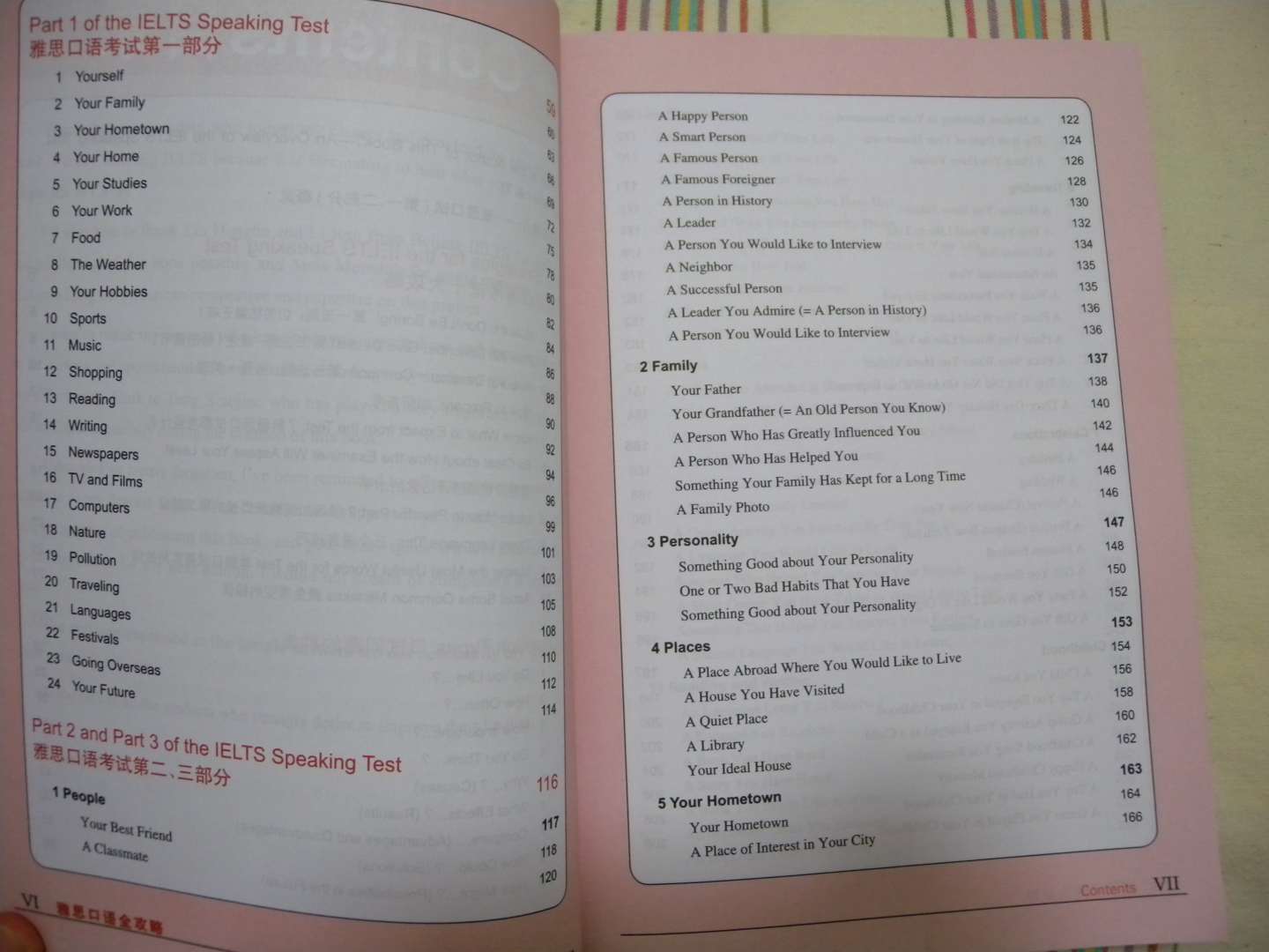 优点:1. 本书有大量Native Speraker总结的口语语料库,在个人备考时,省去不少个人总结时间,直接背诵记忆即可。2. 排版纸质都不错,光盘是缝在书中间的,与英文原版书一致。缺点:2013-07-01出版,最近机经的一些题材在里面找不到。总结:备考雅思用。 可操作性强。 Native Speraker总结。 9大题型答题要诀及回答示范。口试第一部分:24大主题200多个问题的示范回答。口试第二、三部分:26大主题150多个话题卡的示范表述,1000多个后续提问的示范回答。有用词汇、关键表达用语及连接词语用粗体标明,醒目、易查、易学。雅思口语百科全书,考生备考黄金宝典,教师备课贴心助手。 雅思口语考试第二、三部分:9 Life Experience 10 Studies 11 Reading and Writing 12 Media 13 Technology 14 Money 15 The Future 16 Business 17 Transport 18 Pollution 19 The Weather 20 Clothes 21 Food 22 Sports 23 Art 24 Music 25 Animals 26 China