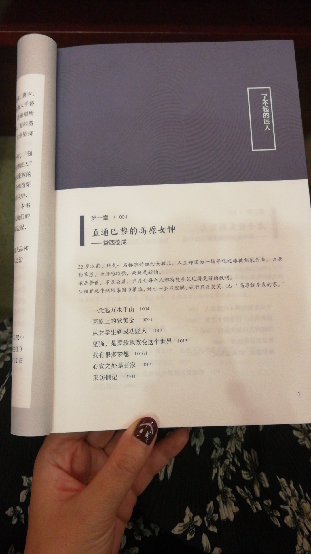 书很古朴有质感,十五个匠人的故事,走进内心,探寻生活的恬静和美好。还没正式开始看,希望有所感悟。一辈子只做一件事,一辈子只爱一个人,匠人匠心,就是一种最好的生活方式。