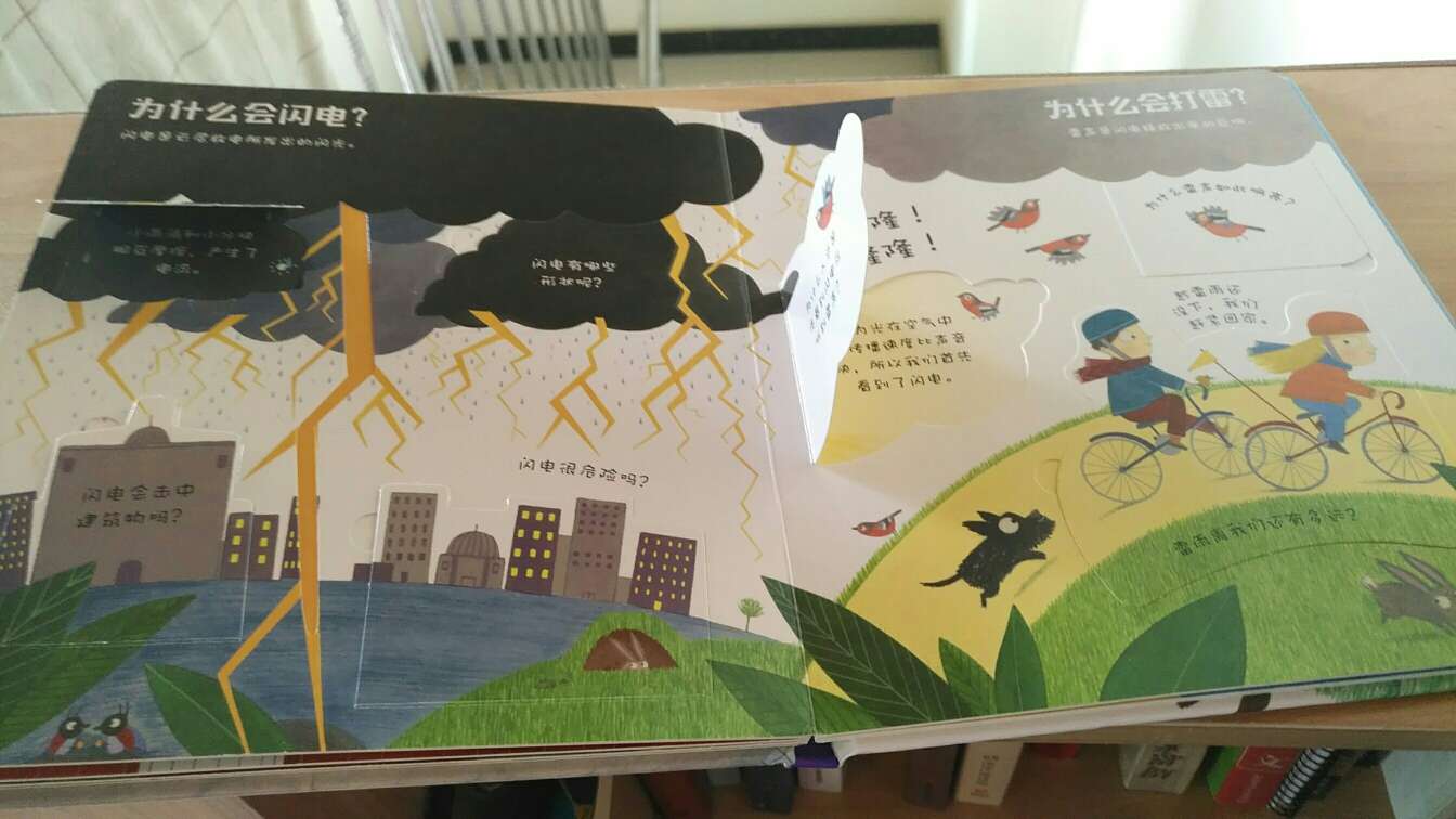 页数太少了。是纸板书,有翻翻页,以前天天问我天空为什么会下雨,现在买了似乎又没有兴趣了。唉,买一大堆书的心理安慰都是,万一老娘生二胎就物尽其用了。一共六张图片,全书就这么多内容