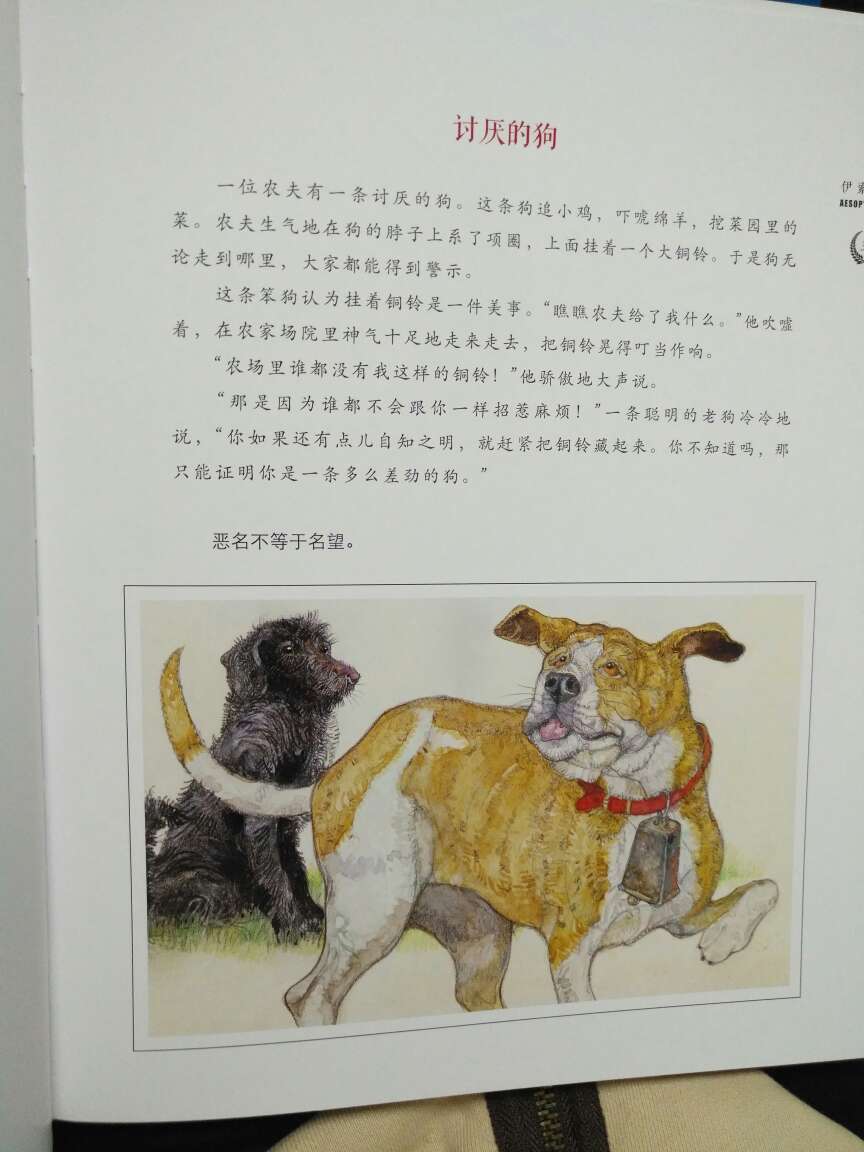这个版本非常不错,插画很精美,打开被扉页上的霸气文字打动了。伊索寓言故事也是经典故中的经典,慢慢给孩子讲起来也可以在故事中获得些启发!很不错,满意