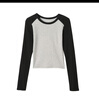 妙奕嘉長(cháng)袖t恤女上衣秋季新款修身緊身辣妹內搭輕薄打底衫女可外穿顯瘦 螺紋插肩長(cháng)袖T恤【黑灰拼色】 M 曬單實(shí)拍圖