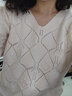 斐特瑪 春裝鏤空V領(lǐng)針織衫女裝寬松毛衣2024新款春秋打底衫薄款透氣上衣 杏色 XL 曬單實(shí)拍圖