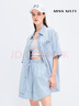 MISS SIXTY牛仔襯衫女Polo領(lǐng)刺繡兔子圖案短袖寬松休閑薄款 藍色 S 曬單實(shí)拍圖