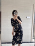 RUIQIUER輕奢女裝新款連衣裙女夏季設(shè)計感復(fù)古印花法式顯瘦短袖裙子夏天 圖片色 S 曬單實拍圖