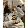 條紋圓領(lǐng)卡通印花衛(wèi)衣女春秋薄款2025新款寬松美式長(zhǎng)袖上衣服外套 白灰色【春秋薄款】 L 曬單實(shí)拍圖