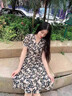 妍莉芬 碎花連衣裙女夏季2022年夏裝新款女裝小香風(fēng)法式短袖小個子收腰顯瘦百搭裙子夏天 綠色 S(建議90斤內(nèi)) 曬單實(shí)拍圖