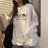 PMOG ins新款秋冬學(xué)生無帽薄款衛(wèi)衣女韓版寬松長袖圓領(lǐng)印花百搭t恤上 白色-四個卡通 XL 曬單實拍圖