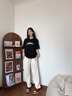 POUM港風(fēng)純棉t恤男女士夏季潮流寬松休閑內搭短袖體恤PH09黑色XL 曬單實(shí)拍圖