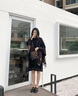 PEAVEY 披肩外套女韓版百搭流蘇撞色格子開衫羊毛毛呢長(zhǎng)披風(fēng)雙面斗篷春秋 藏青色 曬單實(shí)拍圖