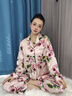 法奈蜜真絲睡衣女長袖套裝 100%桑蠶絲女士高檔秋冬季媽媽款印花家居服 玫瑰粉 XXL（100%桑蠶絲） 曬單實(shí)拍圖