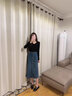 婭麗達裙子開叉牛仔半身裙女秋裝2023新款牛仔裙復(fù)古顯瘦a字長裙 藍色（B0） S 曬單實拍圖