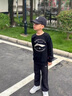 LI-NING KIDS李寧男童套裝兒童春秋圓領套頭圓領休閑百搭衛(wèi)衣衛(wèi)褲男女童兩件套 藍色套裝 150 曬單實拍圖
