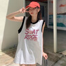 Jret吊帶坎肩圓領印花無袖背心女可外穿中長款寬松顯瘦遮屁股ins上衣 拼接背心【S心】 M 建議75-100斤 曬單實拍圖