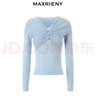 MAXRIENY霧藍(lán)網(wǎng)紗拼接套頭針織衫修身顯瘦上衣女 霧藍(lán)-1 M 02 曬單實(shí)拍圖