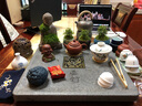 石匠同豐 烏金石茶盤（多尺寸）手工功夫茶臺(tái)茶具托盤 家用辦公室排水茶海套裝 嶺南花窗 火燒面40*40*3cm 曬單實(shí)拍圖